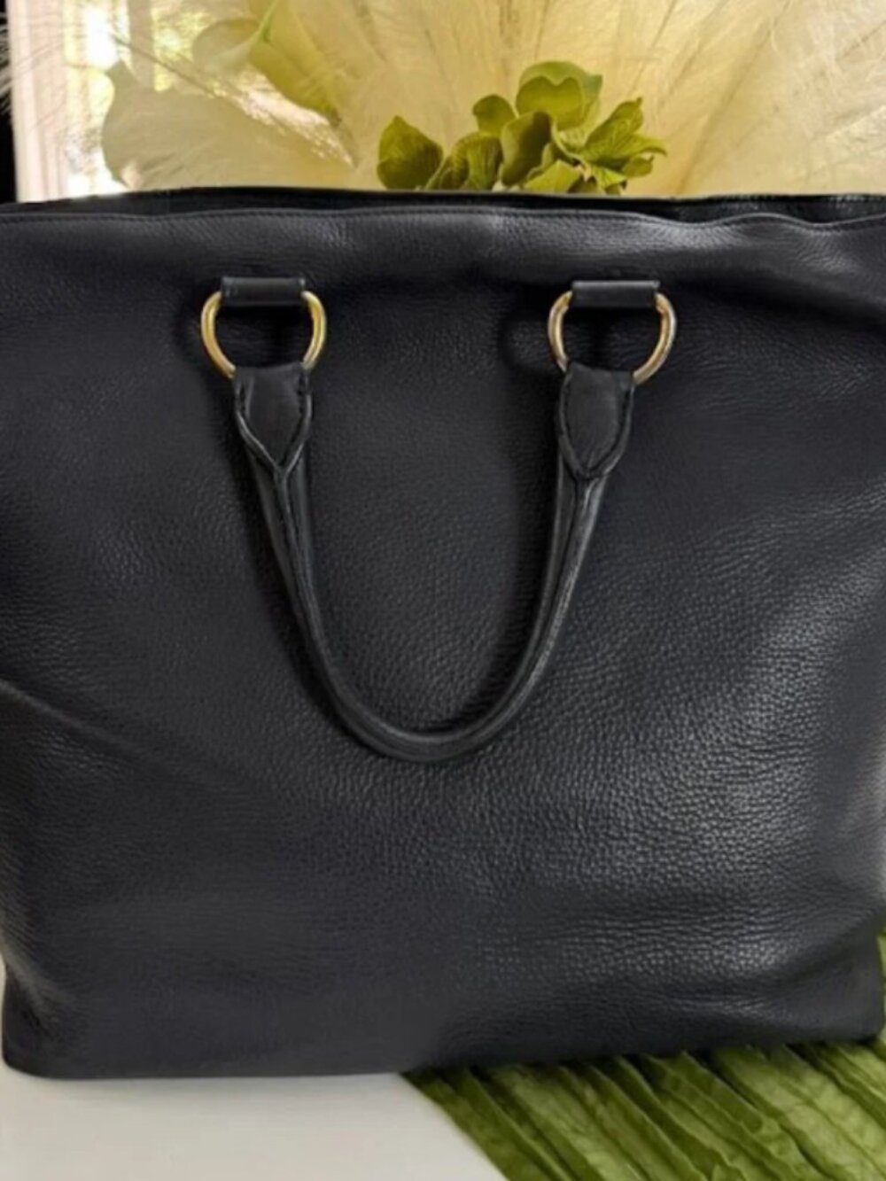 Prada Black Pebbled Leather Large Tote Bag Gold Hardware Shoulder Strap - Picture 5 of 13